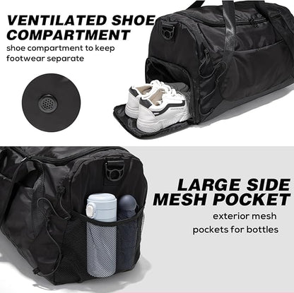 Gym Bag for Women Men Duffle Bag for Travel with Shoes Compartment and Wet Pocket Small Carry on Weekender Bags for Sports Overnight Fitness Yoga Dance Workout Swimming Hospital Tote (Black)