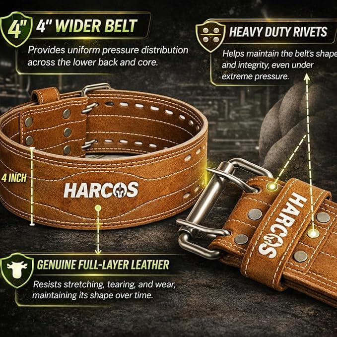 Harcos USPA/IPL Competition Approved 8mm Leather Weightlifting Belt for Men and Women - Heavy Duty Gym Belt for Lifting, Squats, Deadlifts, Powerlifting, Back Support IPF for Fitness Workout