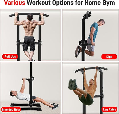 Outdoor Basic Power Tower, Pull Up Bar and Dip Station for Home Gym, 1400LBS Weight Capacity, Adjustable Height, Heavy Duty Steel Frame for Calisthenics, Strength Training Fitness Equipment