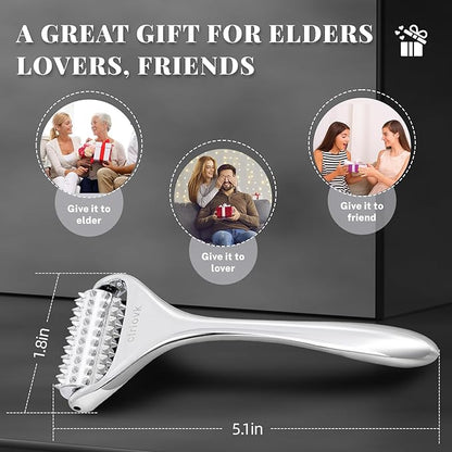 Acupuncture Massage Roller, Stainless Steel, Portable Manual Roller for Whole Body Pain Relief, Puffiness Reduce and Muscle Relaxation Massage