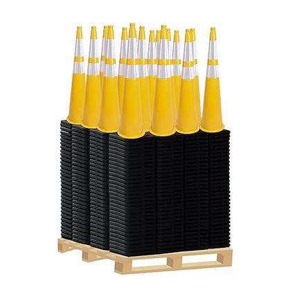 360 Pack 36" Yellow Traffic Cones with Black Base – Bulk Safety Cones for Large Construction Projects, Parking Lots, and Event Use (360, Yellow, 36 Inch)