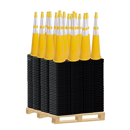 360 Pack 36" Yellow Traffic Cones with Black Base – Bulk Safety Cones for Large Construction Projects, Parking Lots, and Event Use (360, Yellow, 36 Inch)