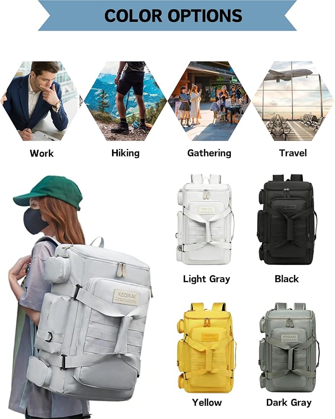 Large Travel Duffle Bags Backpack for Men Women, 50L Sports Gym Bag with Wet Pocket, Waterproof Carry On Backpack Weekender Overnight Backpack for Workout, Fitness, Outdoor, Business Dark Grey