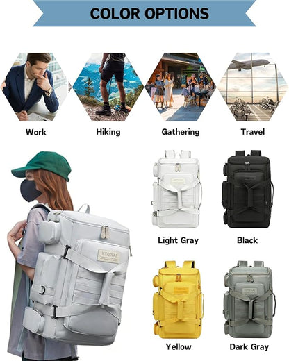 Large Travel Duffle Bags Backpack for Men Women, 50L Sports Gym Bag with Wet Pocket, Waterproof Carry On Backpack Weekender Overnight Backpack for Workout, Fitness, Outdoor, Business Dark Grey