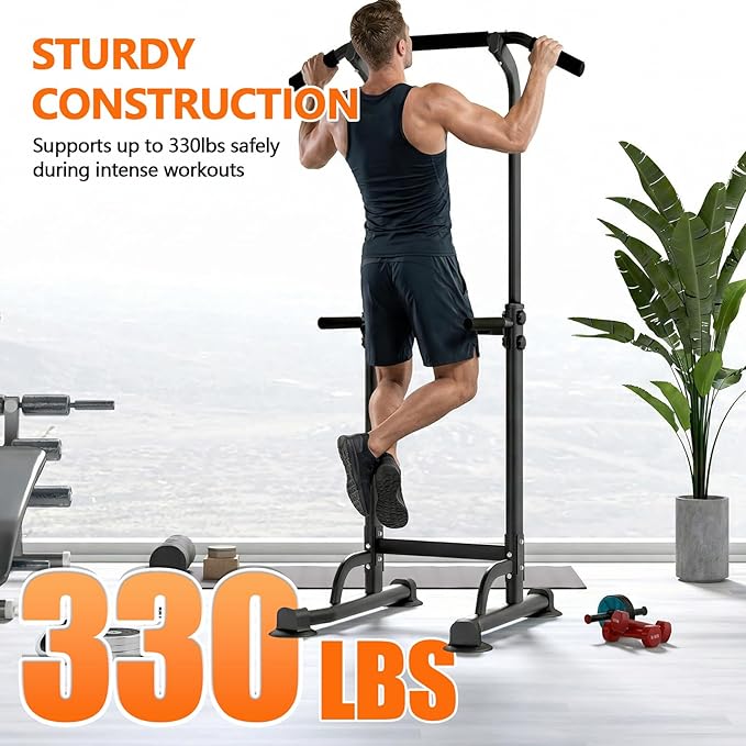 Power Tower Pull Up Dip Station, Freestanding Pull Up Bar for Home Gym, Heavy Duty Multi-Function Strength Training Equipment with 330LBS Weight Capacity