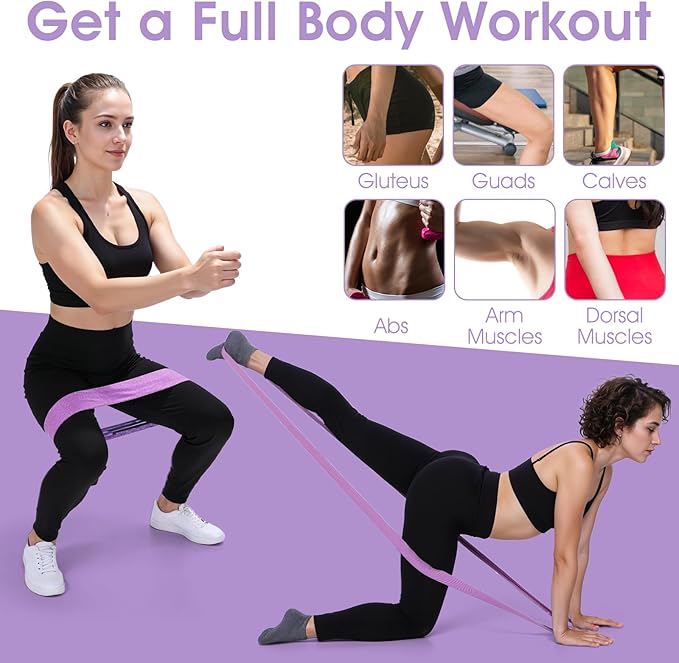 6PCS Fabric Resistance Bands for Legs, 3 Strength Level Elastic Stretching Assist Band with Portable Bag, Non-Slip Workout Bands for Squats Yoga Therapy, Women Cloth Band for Working Out