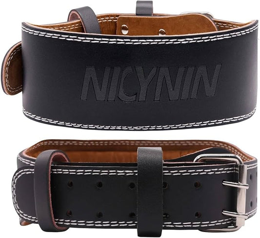 Leather Weight lifting Belt for Men - 6 Inch Padded Lumbar Back Support Belts, Workout Waist Brace for Weightlifting Powerlifting Deadlifts Squat Strength Training Fitness