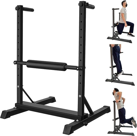3-in-1 Dip Station, Bulgarian Split Squat & Calf Raise Stand with Heavy Duty Steel Frame | Home Gym Full Body Training Equipment