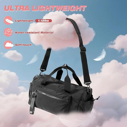 Small Gym Bag for Women, Mini Duffle Bag with Wet Compartment, 12L Travel Carry on Weekender Bag for Sports, Workout and Fitness, Black