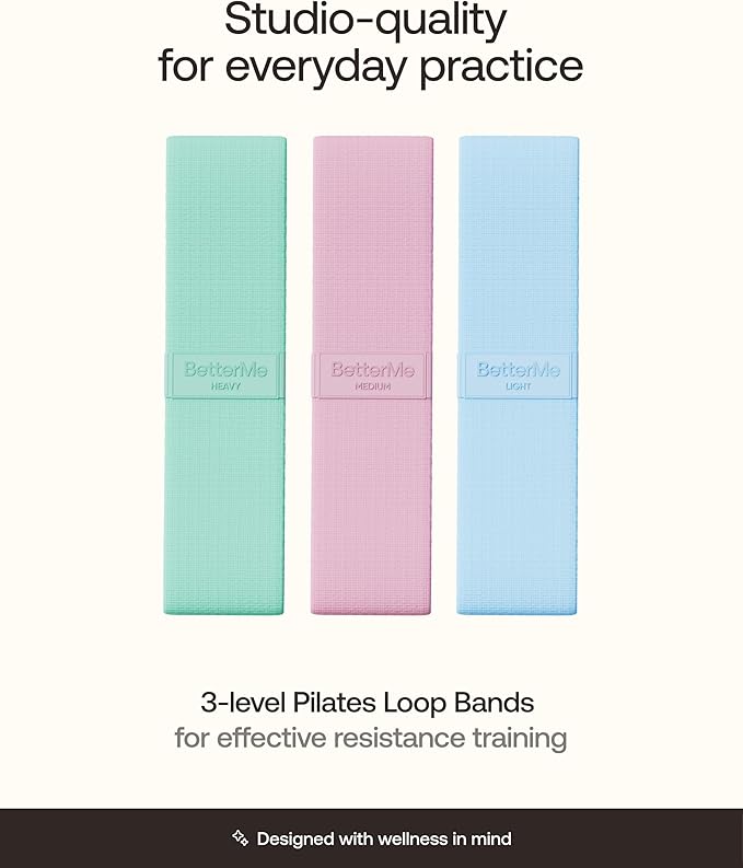 BetterMe Pilates Loop Bands – Resistance Bands Set for Women – Elastic Workout Bands for Glutes, Legs & Core – Home Fitness & Exercise Bands