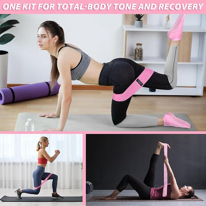 16 Pcs Home Pilates Kit for Women Resistance Band, Stretching Band, Non Slip Socks, Yoga Fascia Balls, Stretch Belt in Sections, Balanced Cushions, Hip Belt and Drawstring Bag