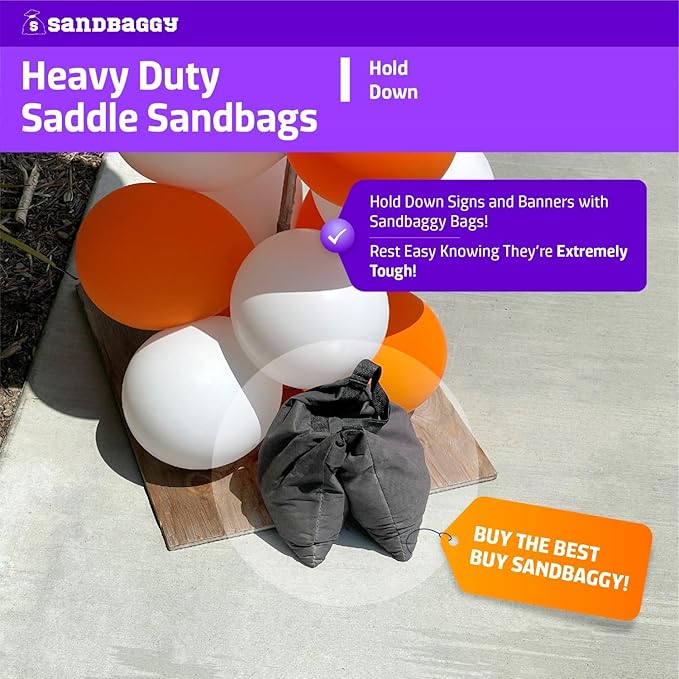 Sandbaggy Saddle Sandbags (Black) - Comes Pre Filled with 15 lbs. of Sand (25 lb. Weight Capacity) - Weights for Photography, Tents, Outdoor Equipment