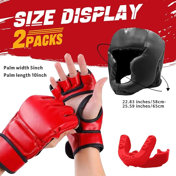 14 Pcs Boxing Set Boxing Equipment Set for Beginners Including 2 Pair of 6 oz Boxing Gloves Headgear Helmet Hand Wraps Mouth Guards Gifts for Kids Beginners Training Equipment