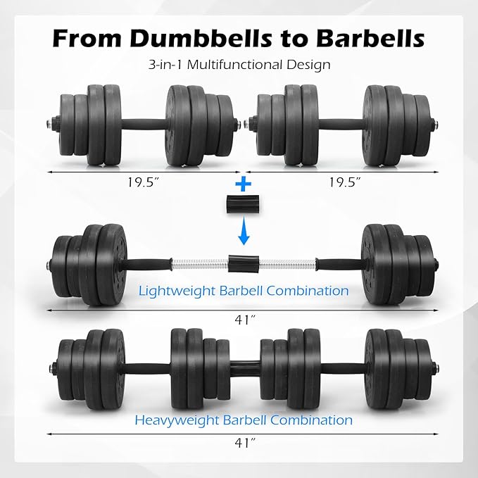 Goplus Adjustable Dumbbells, 66 LBS Free Weights 3 in 1 Changeable Dumbbell and Barbell Set with Connectors for Men Women Home Gym Fitness Workout Strength Training