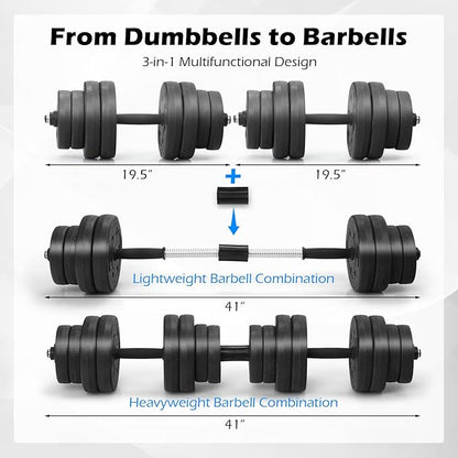 Goplus Adjustable Dumbbells, 66 LBS Free Weights 3 in 1 Changeable Dumbbell and Barbell Set with Connectors for Men Women Home Gym Fitness Workout Strength Training
