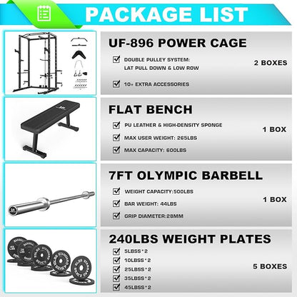Power Cage, Multi-Functional Power Rack with J-Hooks, Dip Handles, Landmine Attachment and Optional Cable Pulley System for Home Gym