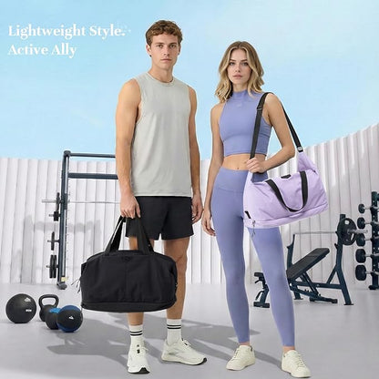 Timeet Expandable Gym Duffel Bag For Women with Yoga Mat Strap, 47L Sports Duffle Bag With Shoes Compartment&Dry Wet Pocket, Water Resistant Carry on Sports Weekend Travel Overnight Bag, Dreamy Purple