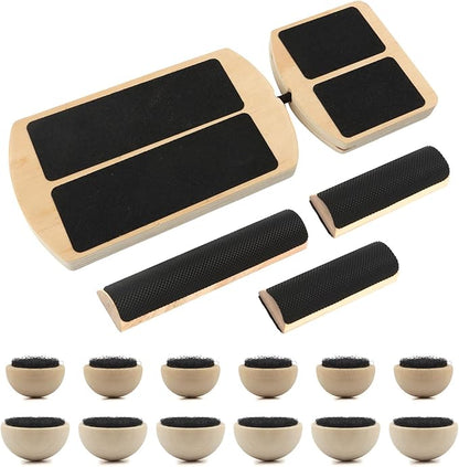 Ankle Balance Board Foot Strengthener Trainer with 12pcs Balls - 300lbs Max Capacity, 18-30° Tilt Adjustment, Wooden Non-Slip Wobble Board for Ankle & Core Stability Training