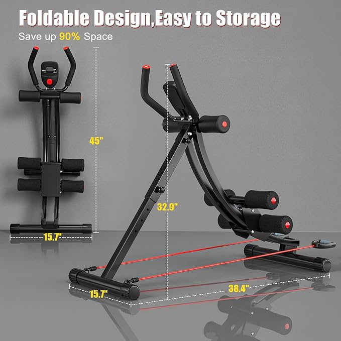 Ab Workout Equipment, Ab Machine for Women, Adjustable Core Abdominal Exercise Fitness Equipment, Foldable Waist Trainer Ab Crunch Home Gym Systems for Beginners
