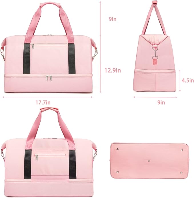 Sports Gym Bag for Women, Travel Duffle Bag with Shoe Compartment & Wet Pocket, Fitness Yoga Bag