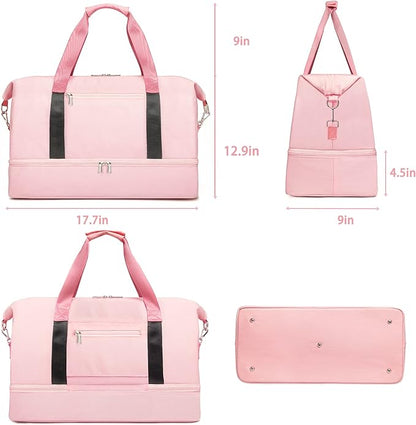 Sports Gym Bag for Women, Travel Duffle Bag with Shoe Compartment & Wet Pocket, Fitness Yoga Bag