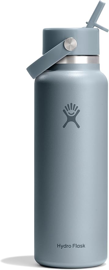 Hydro Flask Water Bottle - Insulated Stainless Steel - Wide Straw Lid, Non Spill, Leakproof in 40 Oz Shale Gray