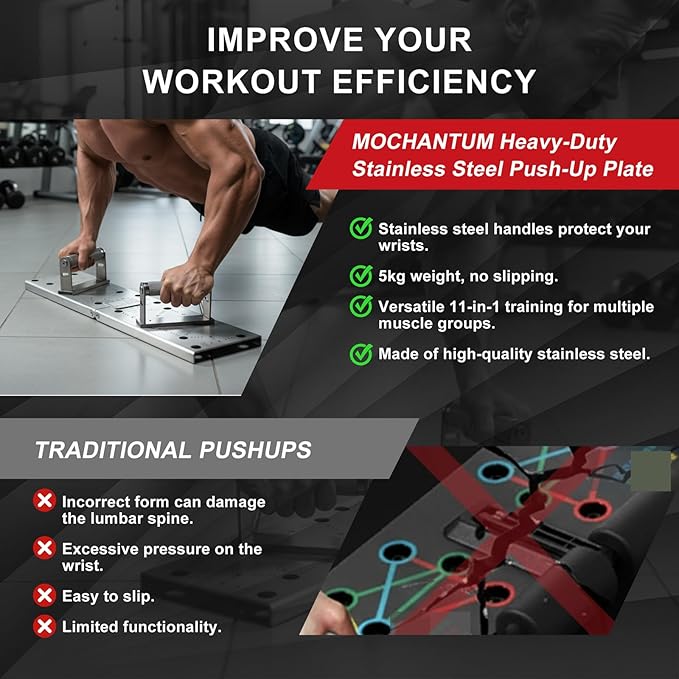 Push Up Bar - Heavy-Duty Stainless Steel Pushup Stands with Non-Slip Base, 500LB Capacity, Portable Home Gym Equipment for Strength Training & Floor Workouts