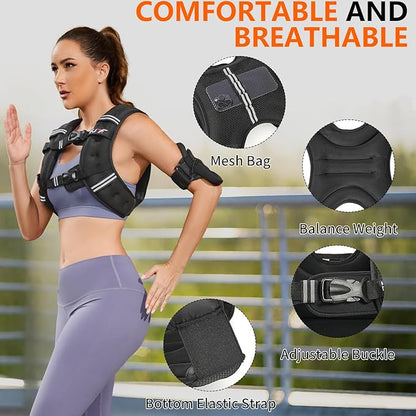FUFF Weighted Vest Woman, 5/10/12/15/20/25/30 LB Womens Weight Vest for Walking, Strength Training Weight Vests for Female Men, Reflective Stripe Body Vest for Workout Running Jogging Fitness