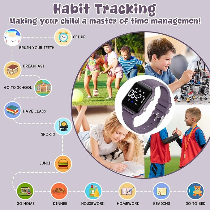 Kids Digital Watches for Boys Girls, Sports Watch with Fitness Tracker, Pedometer, Alarm Clocks, Stopwatch, No App Needed Waterproof Kids Watch, Gift for Teens Student Girls Boys Ages 5-14