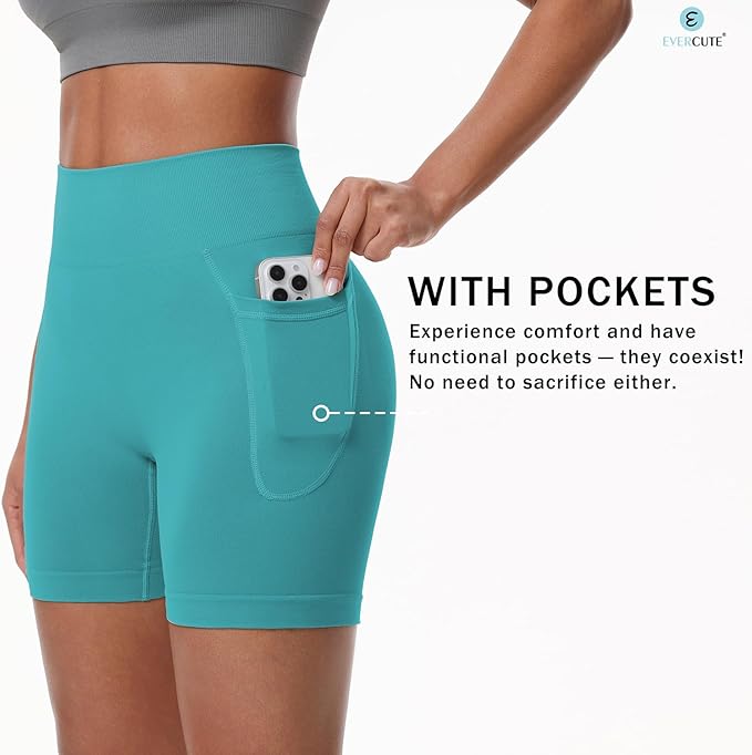 Evercute Women's Gym Shorts 3/4 Pack Seamless Scrunch Butt Lifting Workout Shorts 5" Tummy Control Ruched Booty Yoga Short