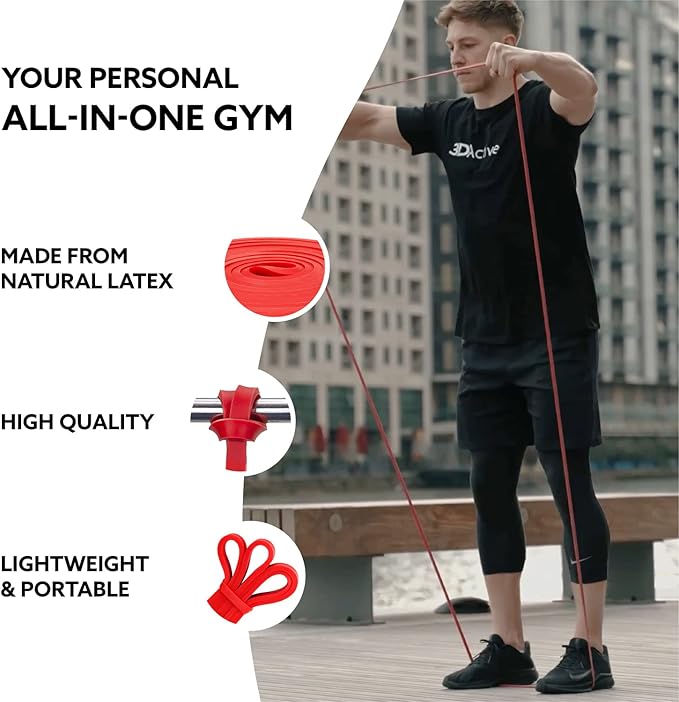 3DActive Pull Up Assist Band - Resistance Band for Strength Training, Powerlifting, Body Stretching, Crossfit - Exercise Guide Included.