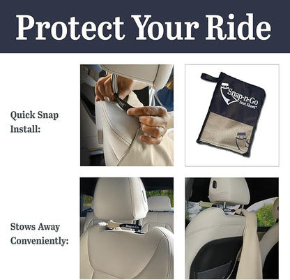 Car Seat Towel Cover After Gym Workout Yoga Pets | Snap-n-Go Seat Sheet™ Universal Fit with Headrest Post Straps, Quick-Dry Washable Sweat Protector for Cars, Trucks, SUVs Interior Protection (Beige)