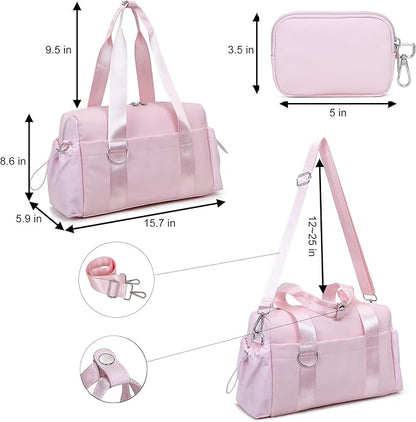 Everyday Mini Gym Bag for Women 2.0, Small Tote with Zipper Compartment Waterproof Travel Duffle Cute Handbag Workout Carry On with Removeable Shoulder Strap & Coin Wallet Easy to Clean - Pink