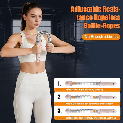 Cordless Battle Ropes with Adjustable Weighted Ropeless Battle Rope for Home Gym Exercise, Portable Workout Equipment for Strength Training & Cardio Fitness for Women & Men