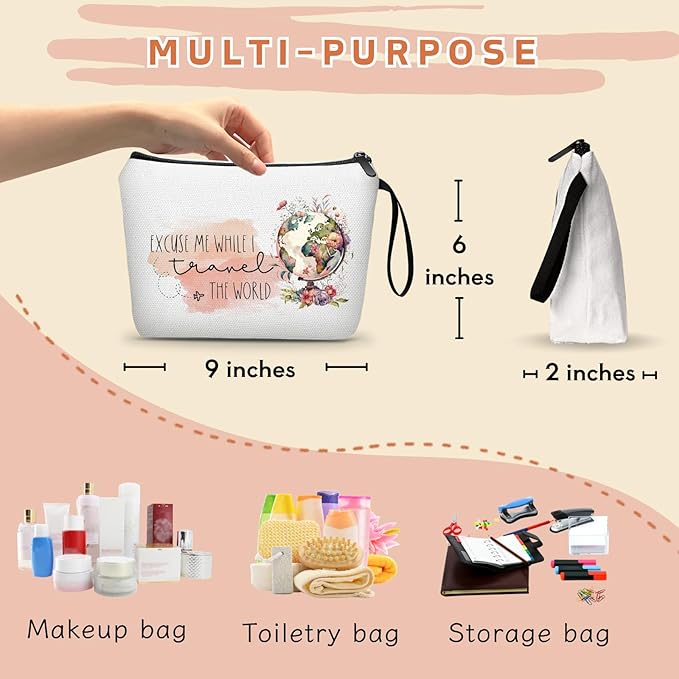 Travel Gifts for Women International Travelers Friend Daughter Coworker World Travel Accessories Cosmetic Makeup Bag Christmas