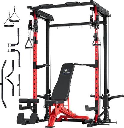 MAJOR FITNESS Drone3 Power Rack, 2500lbs Multi-Function Home Gym Squat Rack with Dual Pulley System, Pull-Up Bar & J-Hooks, Heavy-Duty Steel Frame for Maximum Stability & Strength Training