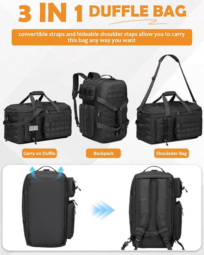 50L Gym Bags for Men, 3 in 1 Travel Duffle Bag with Shoe Compartment, Tactical Military Backpack for Overnight Weekender Gym Traveling Workout Deployment