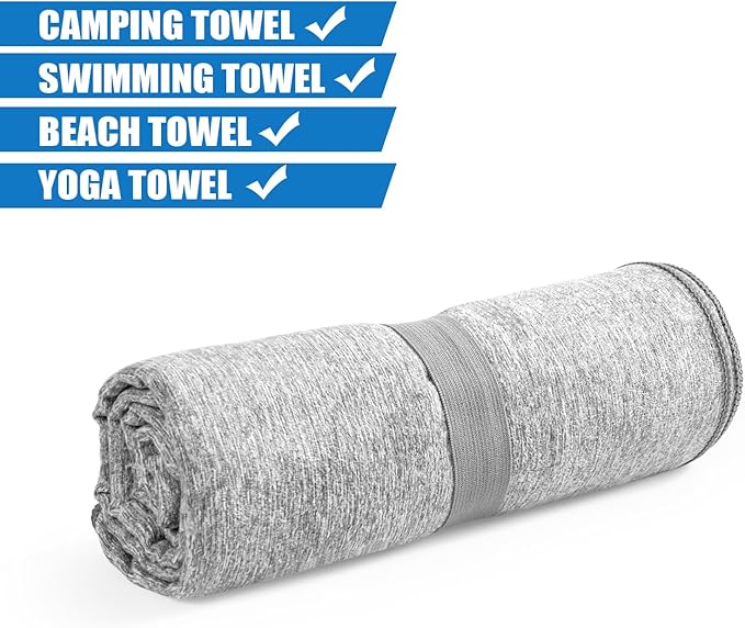 Quick Dry Microfiber Towel for Camping,Beach Travel Body Gym Hiking Swimming Pool Hot Yoga Mat Towels (Grey, 30X60 Inch)