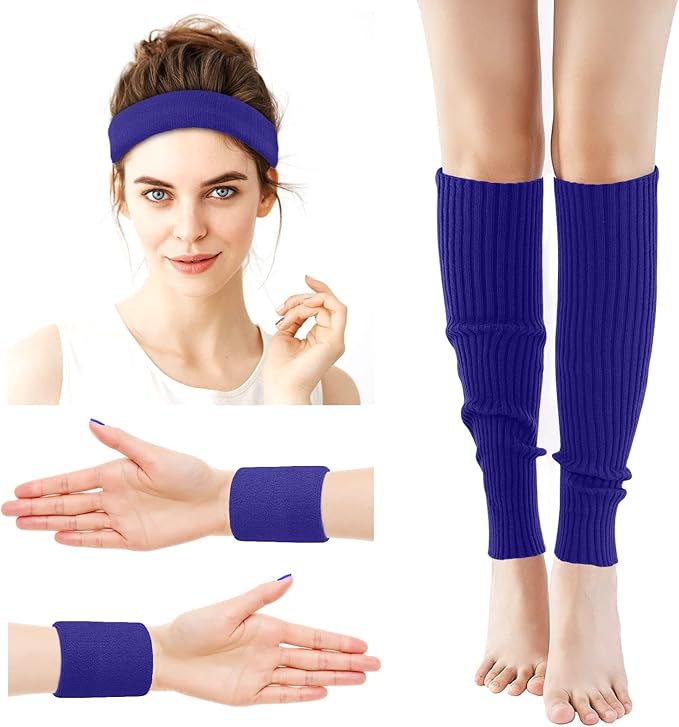 Leg Warmers for Women 80s Headband Wristbands Neon Leg Warmers Set for Sport Yoga - 80s Workout Clothes 90s Outfit for Women