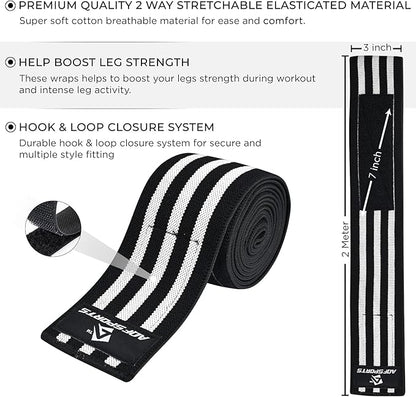 AQF Knee Wraps Weight Lifting Bandage - IPL and USPA Approved Gym Knee Support - Heavy Duty 78” Elasticated Support Straps Guard Powerlifting, Squatting (Pair)