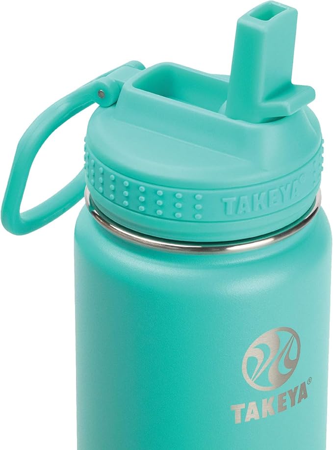 Takeya 24 oz Actives Stainless Steel Water Bottle with Straw Lid – Leakproof, Double-Wall Insulated, Keeps Drinks Cold 24 hrs/Hot 12 hrs, BPA-Free, Powder-Coated, Gym & Travel, Teal