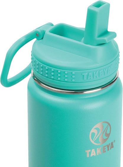 Takeya 24 oz Actives Stainless Steel Water Bottle with Straw Lid – Leakproof, Double-Wall Insulated, Keeps Drinks Cold 24 hrs/Hot 12 hrs, BPA-Free, Powder-Coated, Gym & Travel, Teal