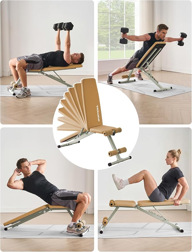 SPORTSOUL 880LB Weight Bench for Home Gym, 8-Position Backrest Adjustable Workout Bench for Strength Training – Incline Decline Flat, Foldable & Compact for Small Space Apartment Room Garage