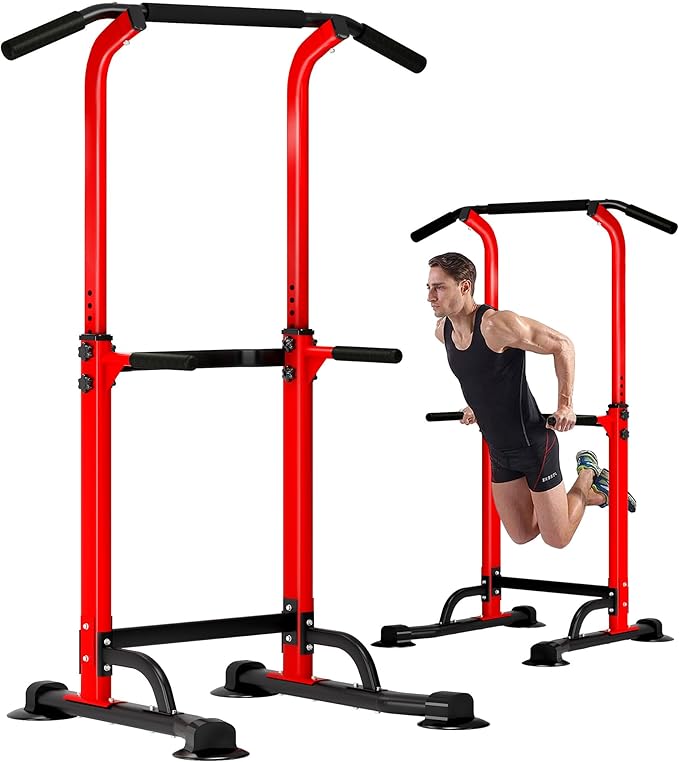 DlandHome Power Tower Pull Up Dip Station Multi-Function Fitness Equipment for Strength Training Adjustable Height Dip Stand for Home Gym