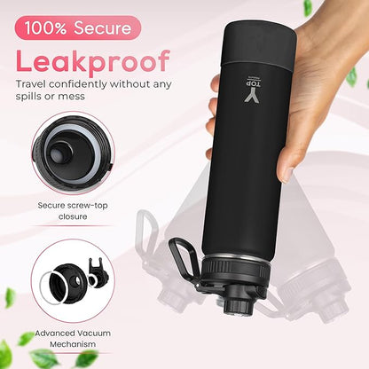 Y TOP 18 oz Insulated Water Bottle Leak Proof Spout Lid Fits in Car Cup Holder – Double Wall Dishwasher Safe Easy Clean stainless steel drinking water bottle for Gym Kids Sports Travel Hiking School