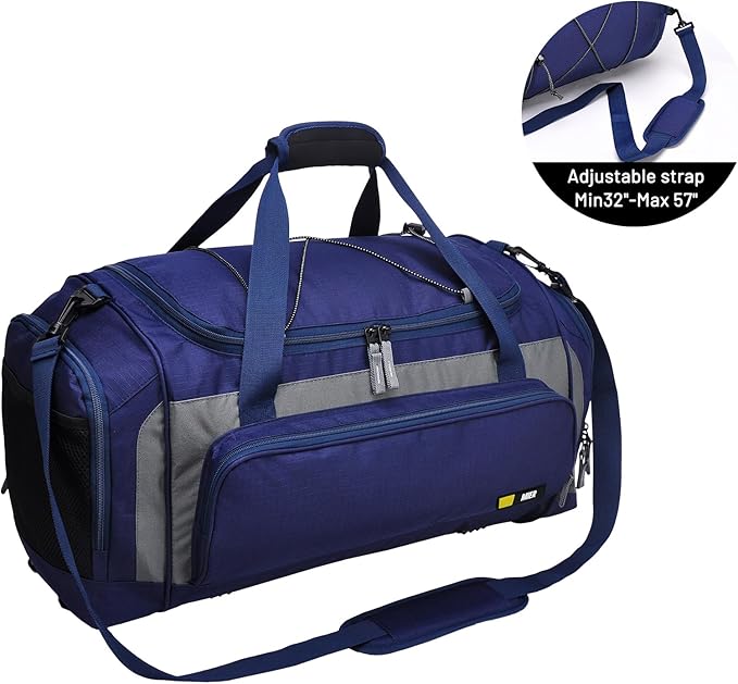 MIER Large Gym Bag for Men Sports Duffle Bag with Shoe Compartment 60L Lightweight Duffel Bags for Workout Fitness Travel, Blue