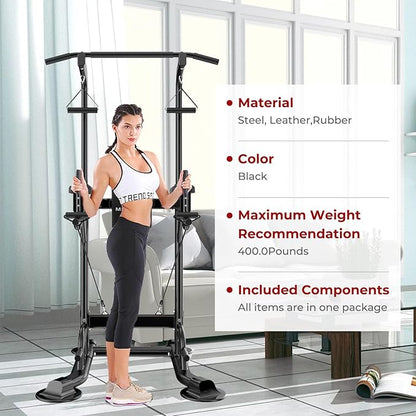 Power Tower Pull Up Bar for Home Gym, Multi Functional Pull Up Bar Stand Dip Bar Station, Adjustable Height Workout Dip Station Strength Training Fitness Equipment