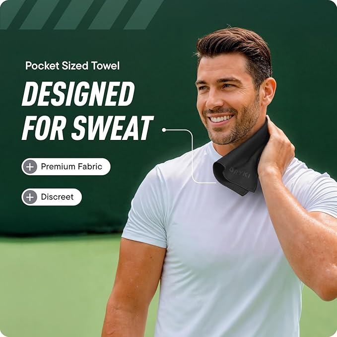 Pocket-Sized Sweat Towels - The Original Sweat Absorbing Handkerchiefs - Quick-Dry Microfiber Sweat Rags for Face, Hands, & Body - Men & Women - Gym, Sports, Work (Black: 20 Pack)