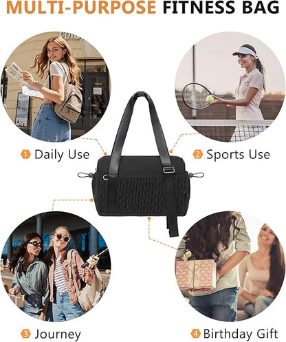 Small Gym Bag for Women Quilted Mini Tote with Wet Compartment and Coin Purse, Cute Duffle Bag for Girls Workout Sport Travel