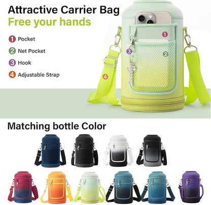 1 Gallon Insulated Water Bottle | Upgraded Thickened Stainless Steel Metal Portable Sports Large Water Jug for Gym and Hiking with Carrier Bag, Handle Strap | BPA-Free 128 oz